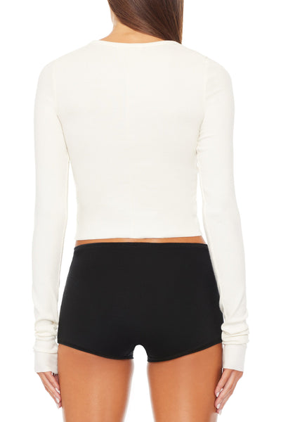 Cropped Long Sleeve Fitted Top Cream