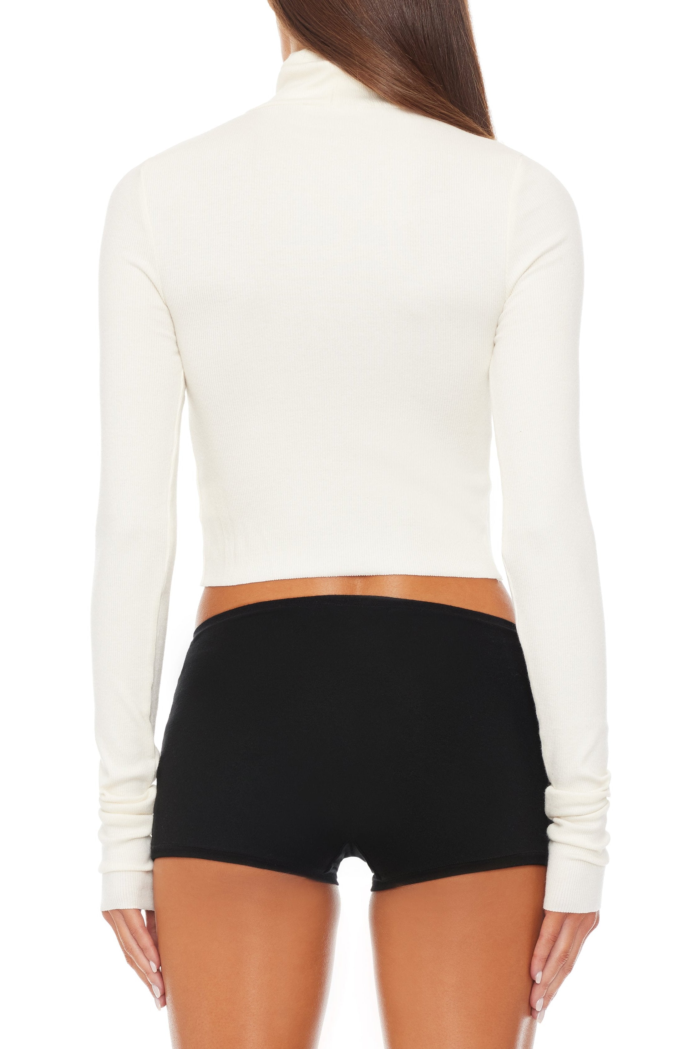 Butter Rib Cropped Fitted Turtleneck Top Cream