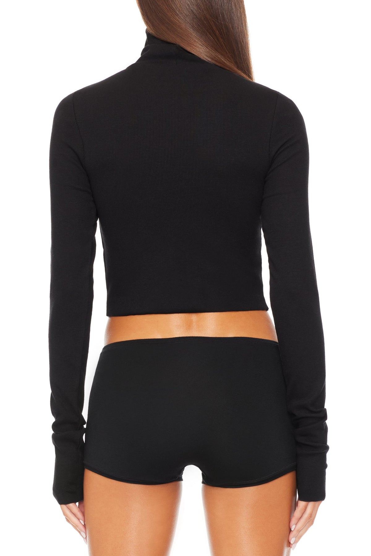 Cropped Fitted Turtleneck Top Black