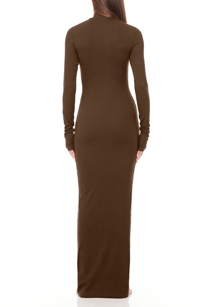 Long Sleeve Turtleneck Maxi Dress Chocolate