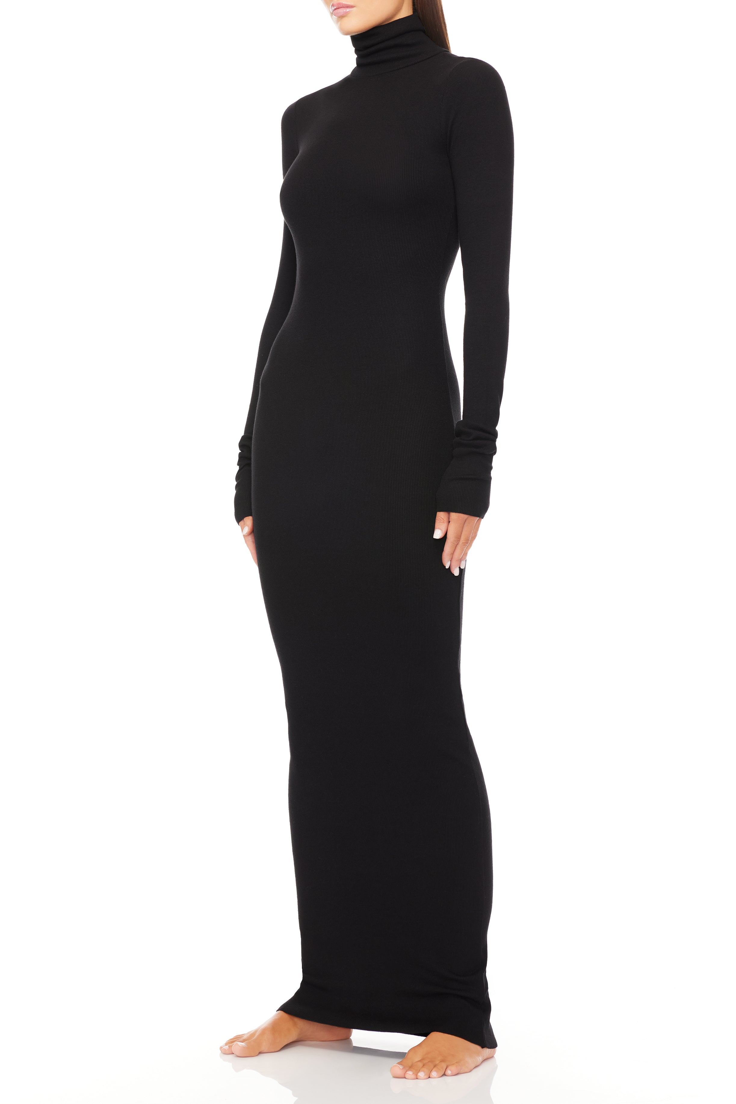 Long Sleeve Turtleneck Maxi Dress Black