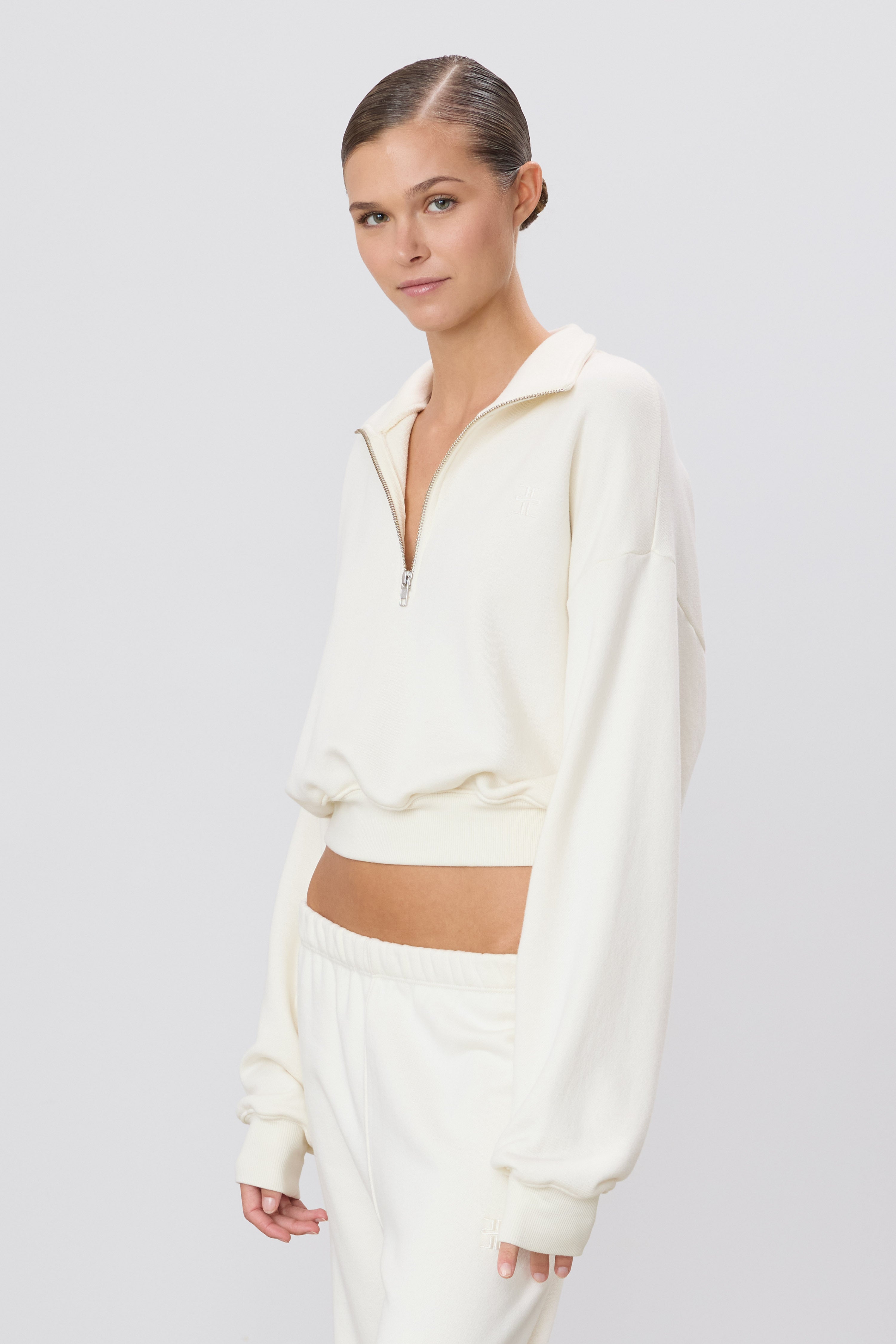 Cropped Half-zip Sweatshirt | French Terry | Cream