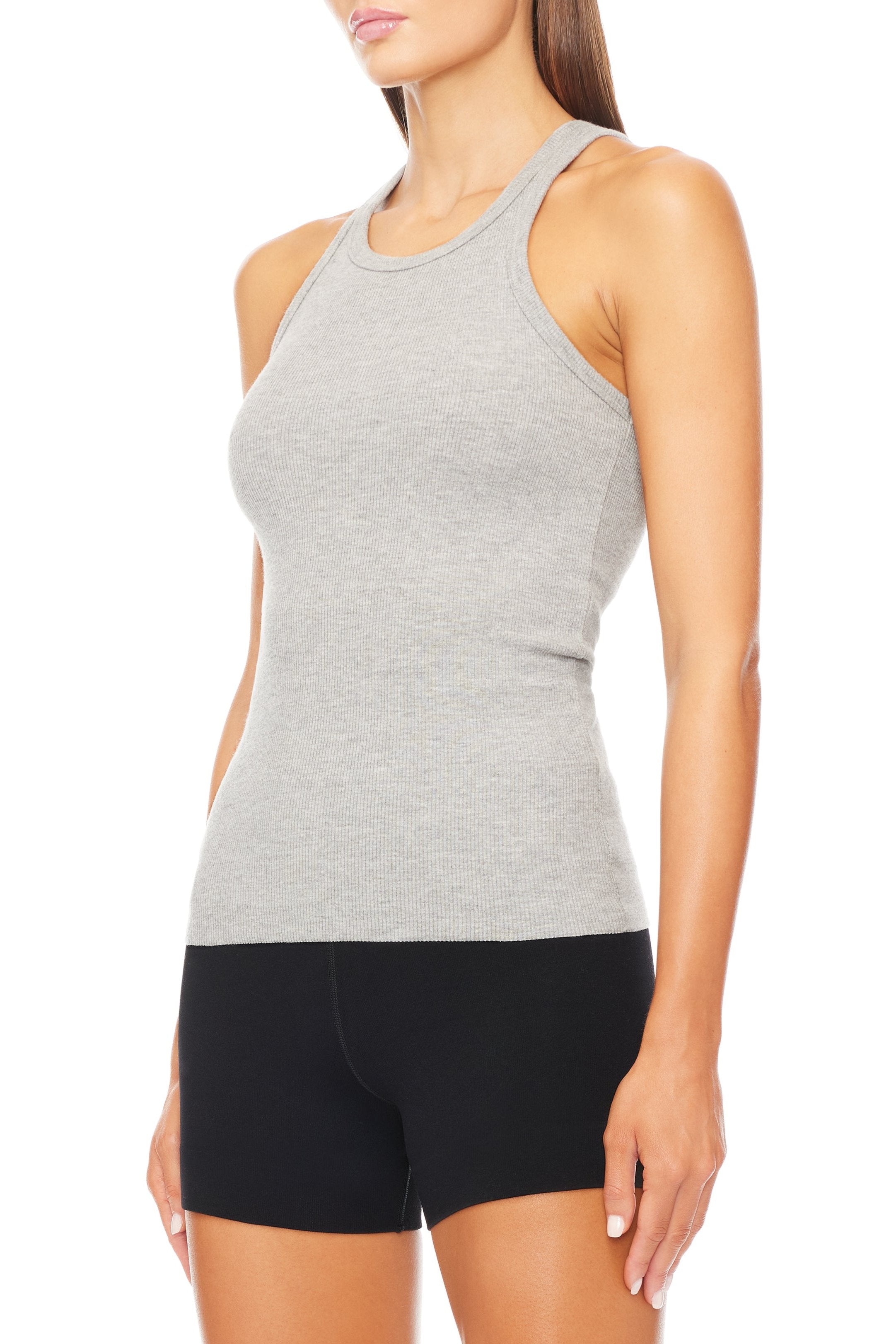 High Neck Fitted Tank Heather Grey