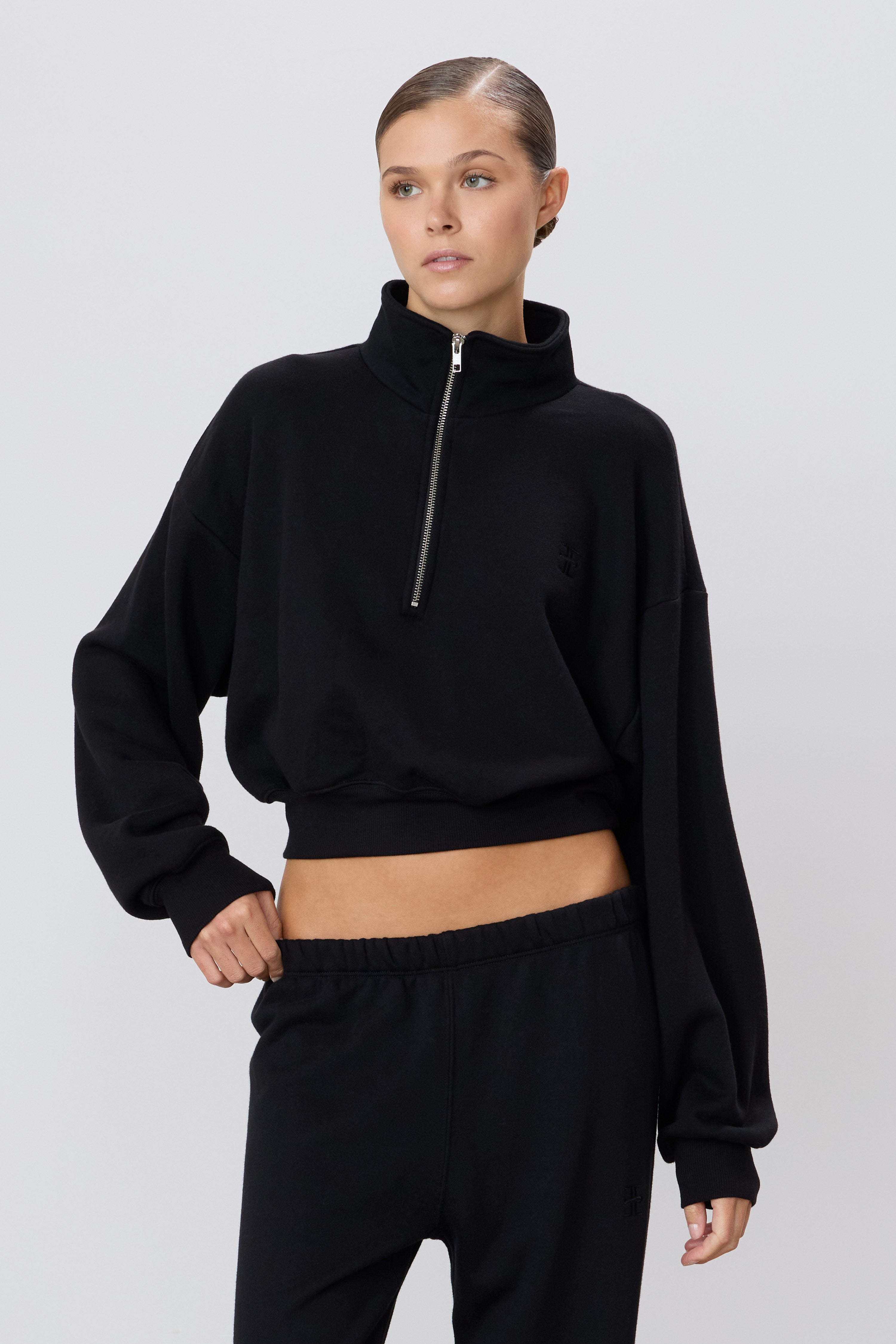 Cropped Half-zip Sweatshirt | French Terry | Black