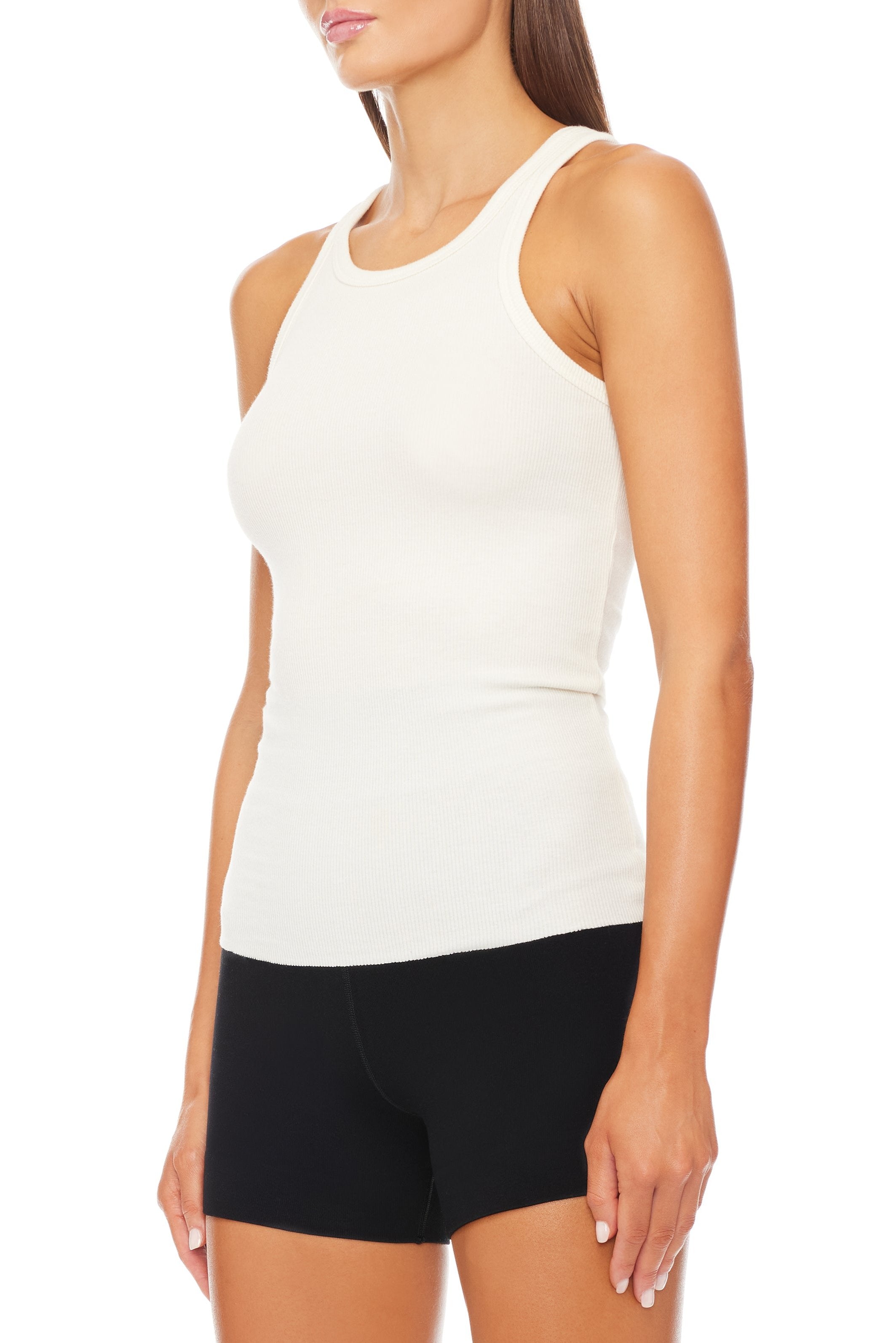 High Neck Fitted Tank Cream