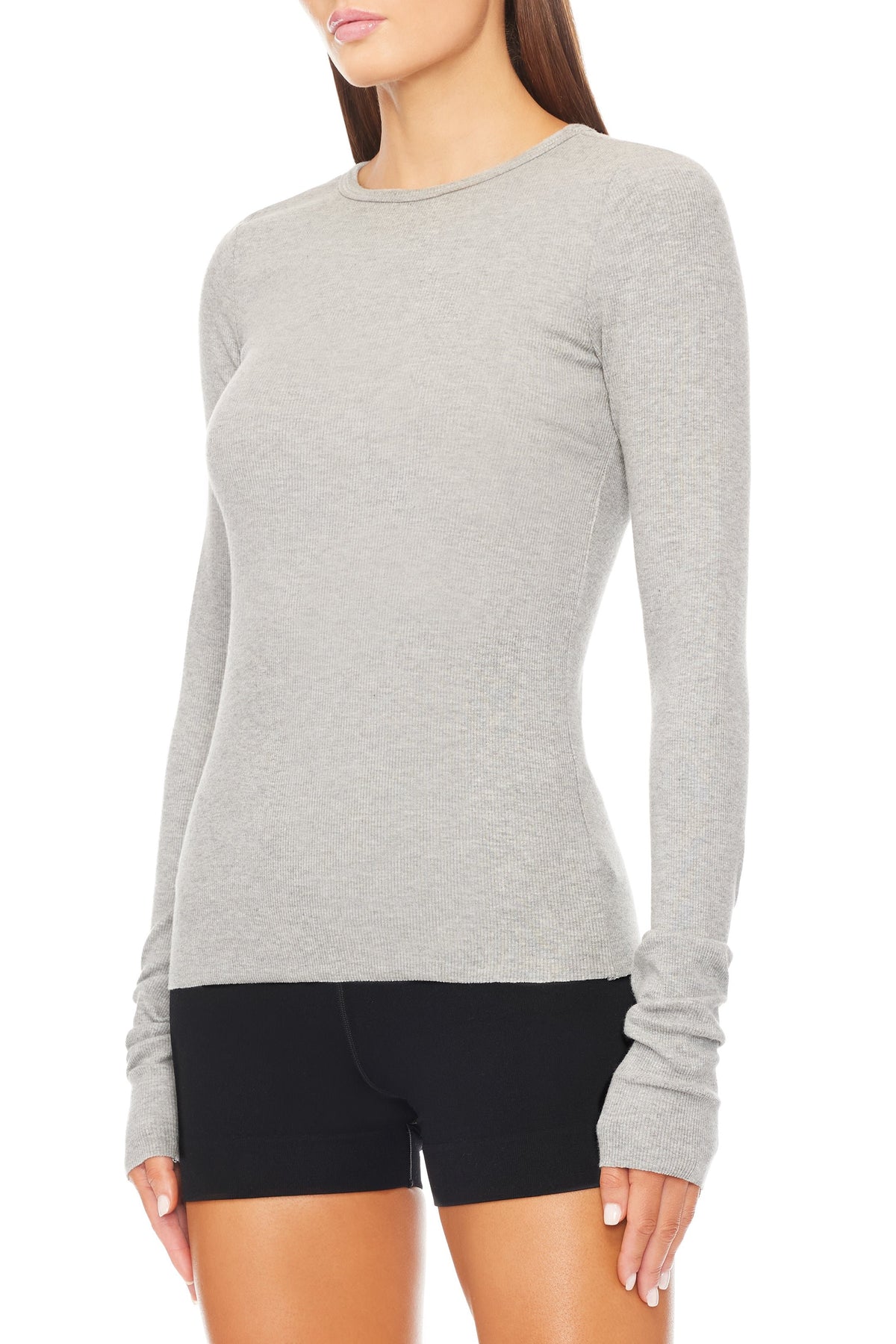 Long Sleeve Fitted Top Heather Grey