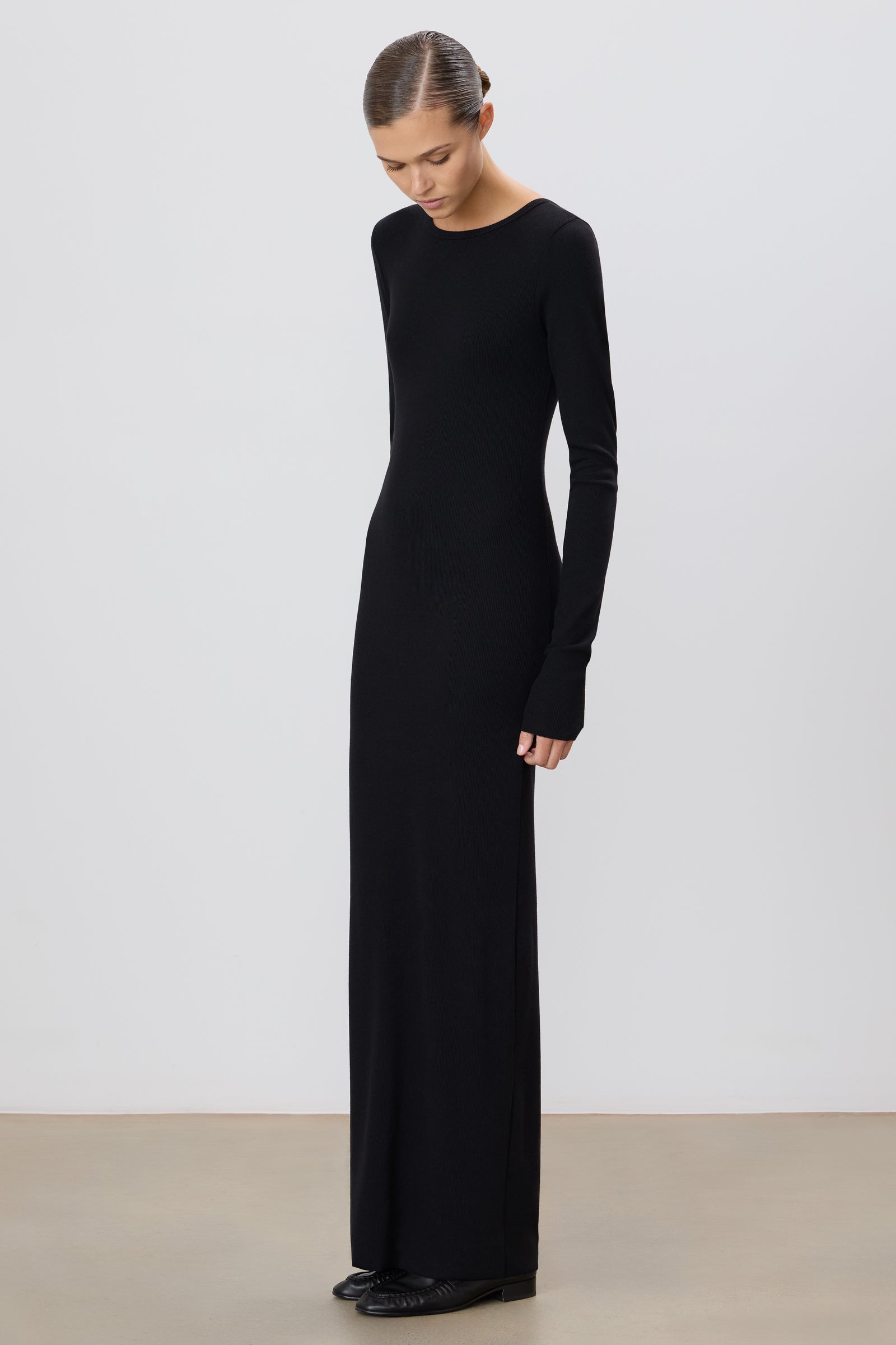 Eterne Long Sleeve Crewneck Maxi Dress - Black Eterne Long Sleeve Crewneck Maxi Dress - Black