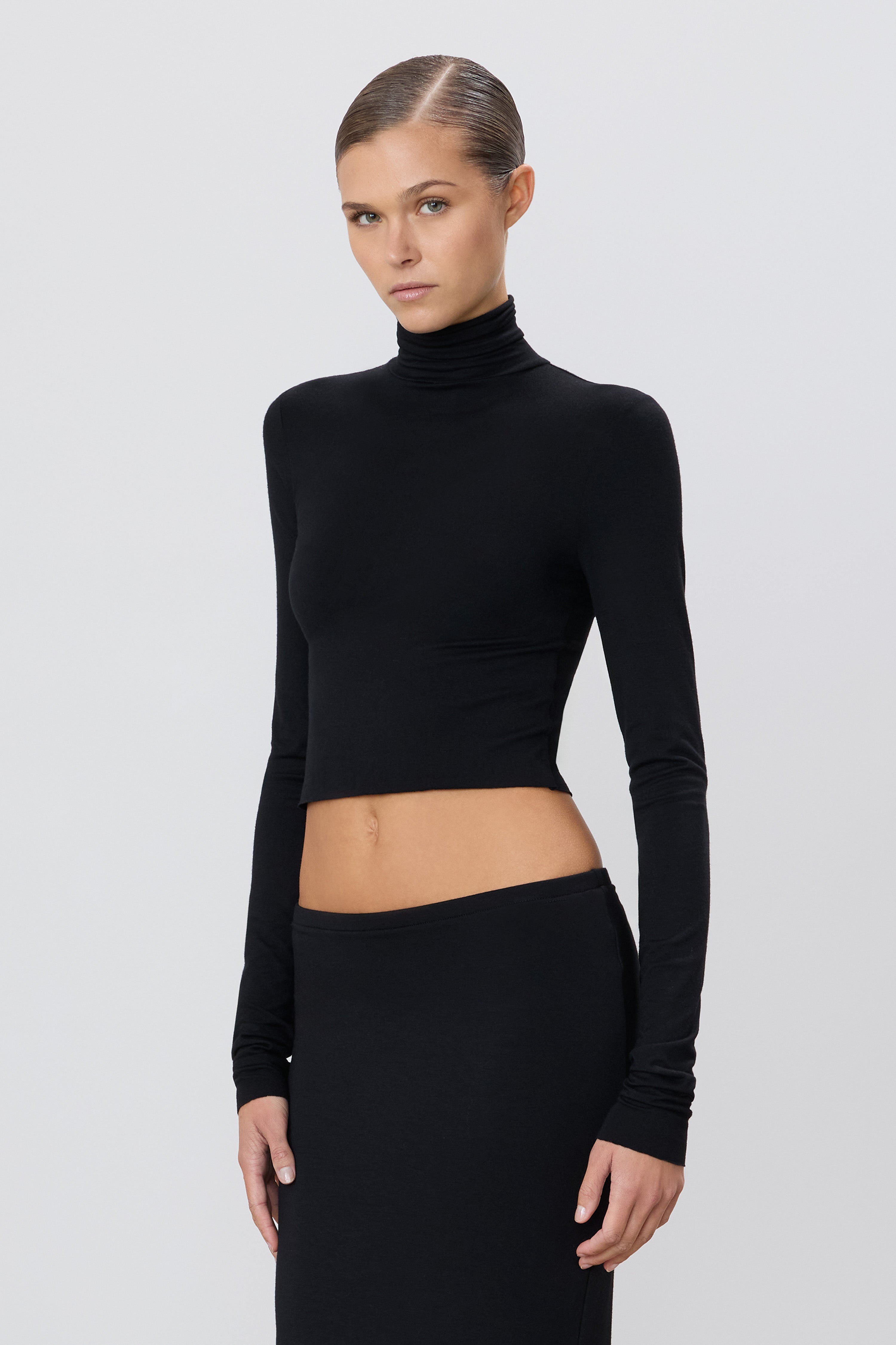 Cropped Fitted Turtleneck Top