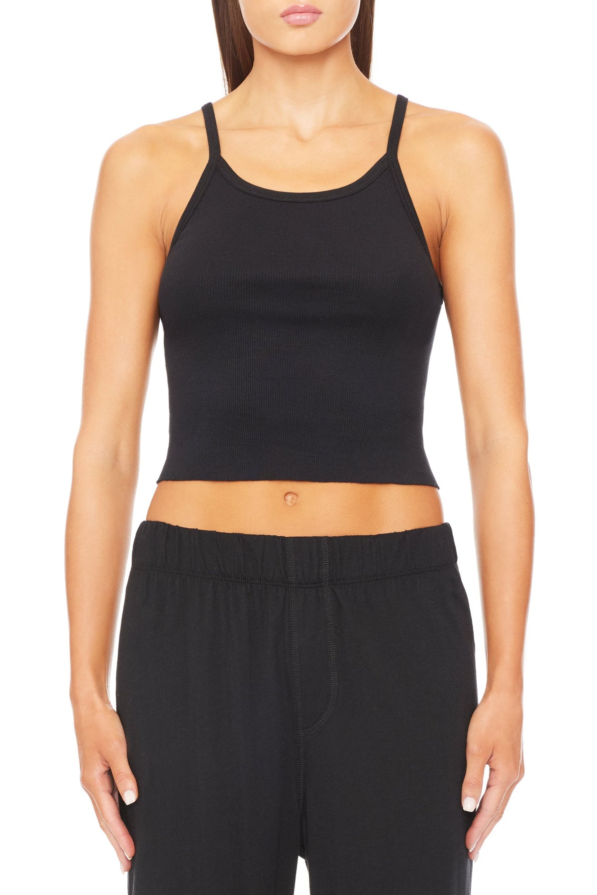 Cropped Rib Tank Black