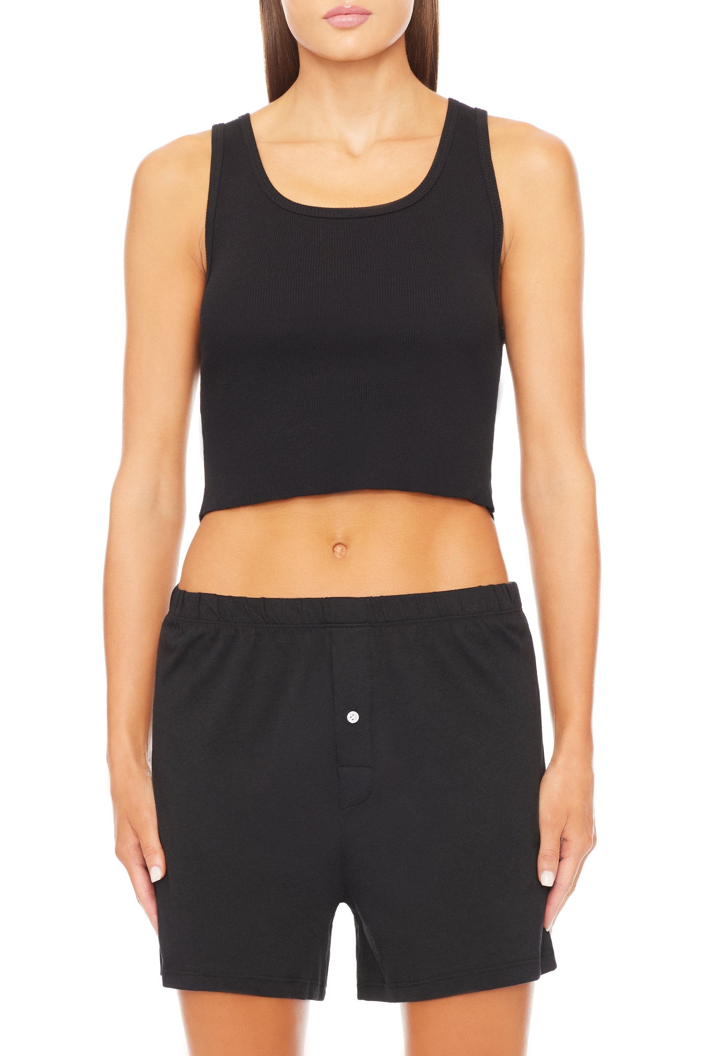 Cropped Scoop Neck Tank Black