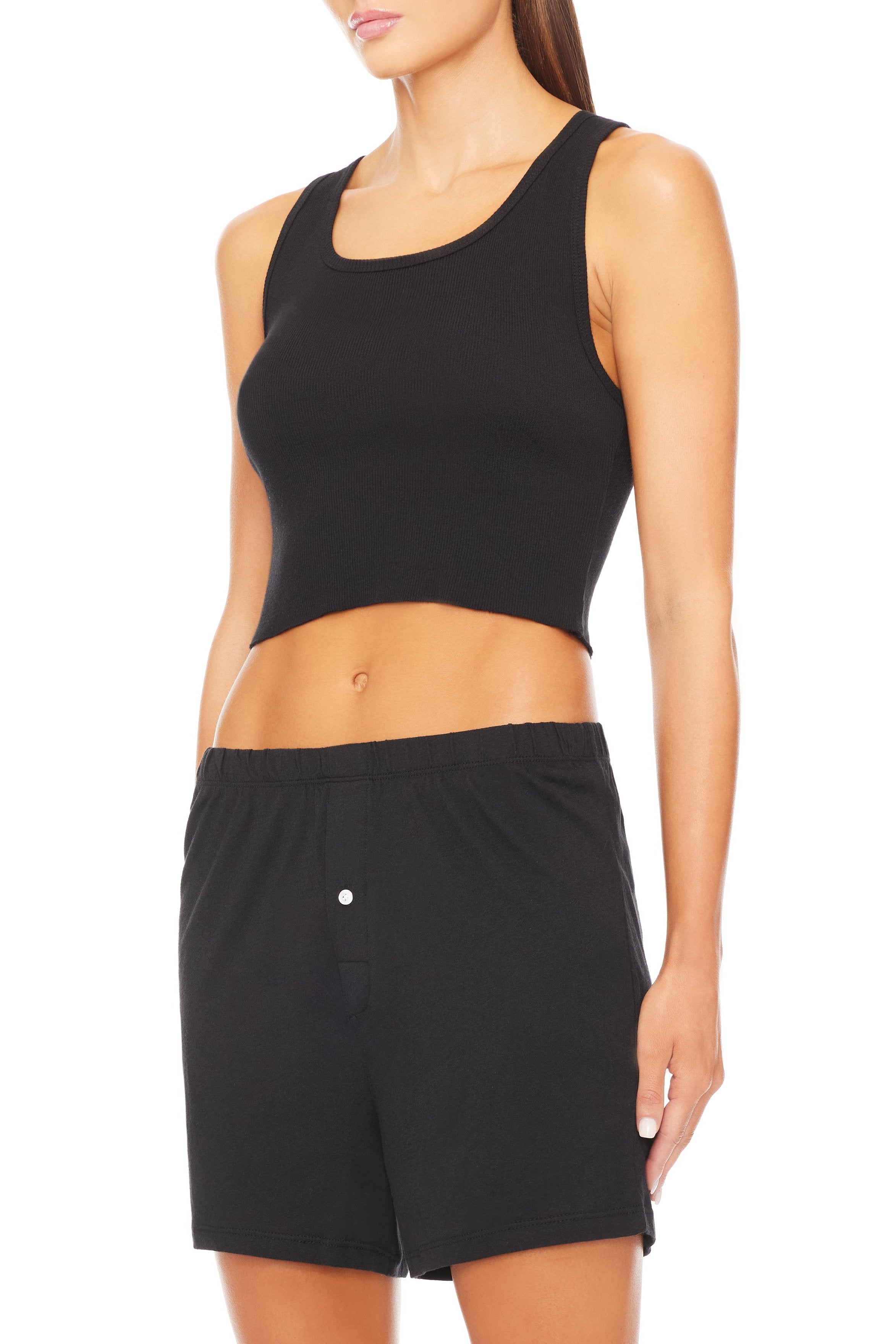 Cropped Scoop Neck Tank Black