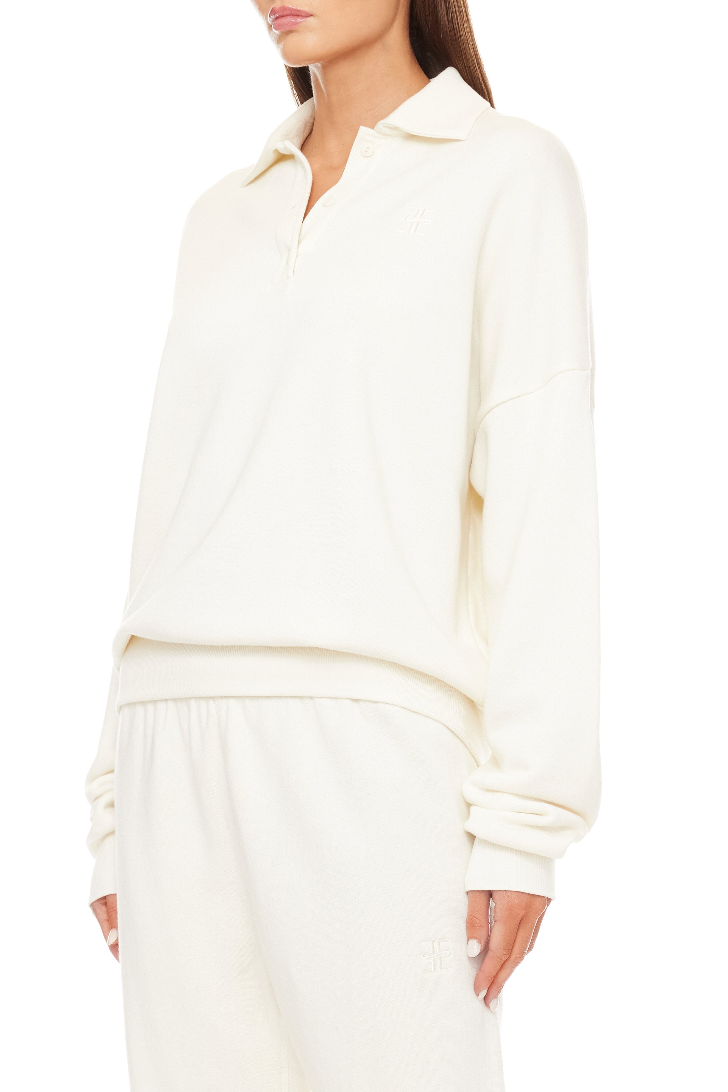 Oversized Polo Sweatshirt Cream TERRY ÉTERNE 