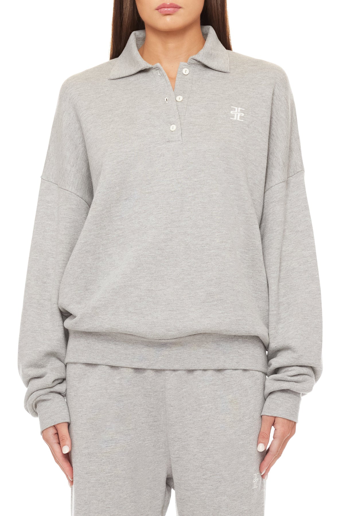 Oversized Polo Sweatshirt Heather Grey TERRY ÉTERNE 