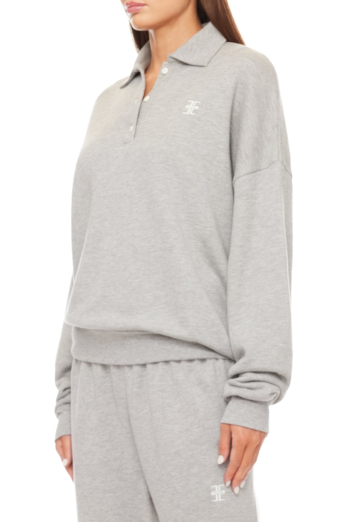 Oversized Polo Sweatshirt Heather Grey TERRY ÉTERNE 