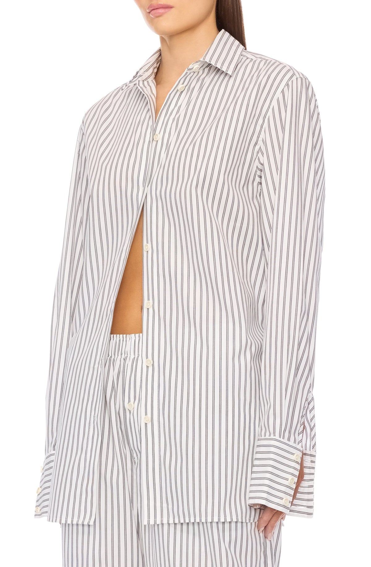 Poplin Oversized Button Down Black/White Stripe TOPS ÉTERNE 