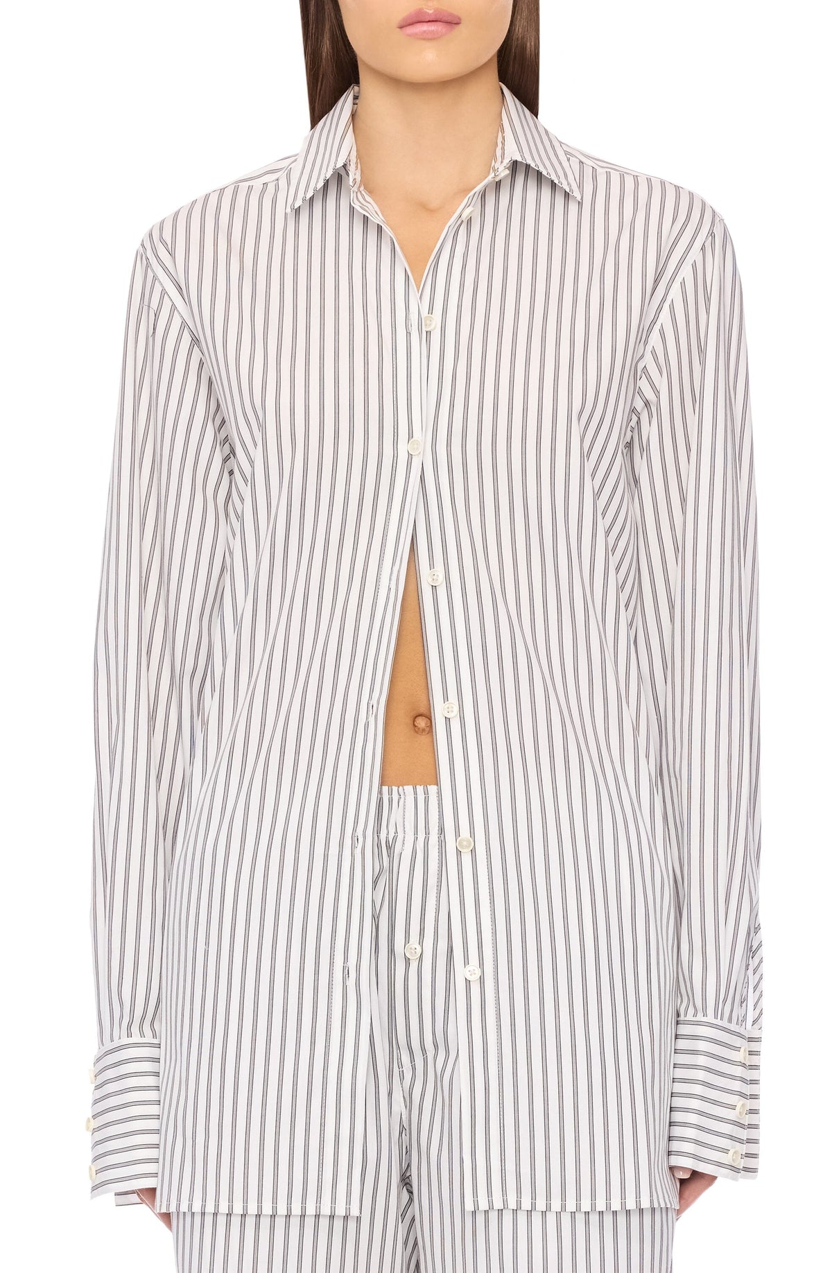 Poplin Oversized Button Down Black/White Stripe TOPS ÉTERNE 