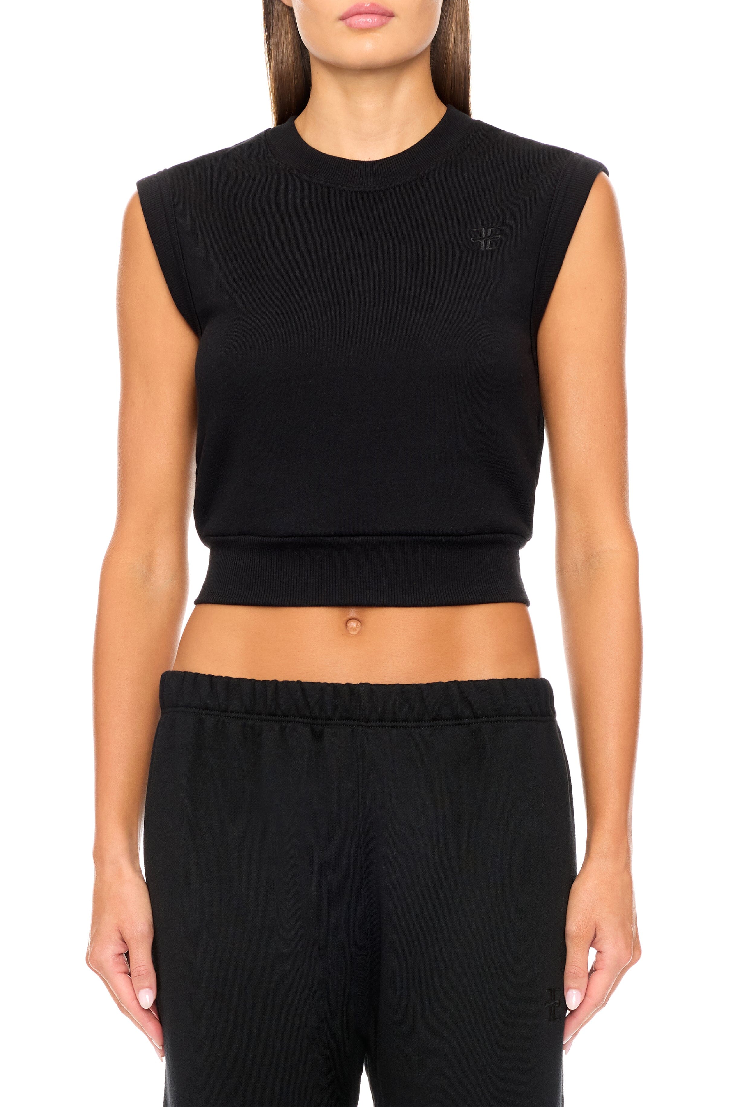 SLEEVELESS CREWNECK TOP BLACK TERRY ÉTERNE 