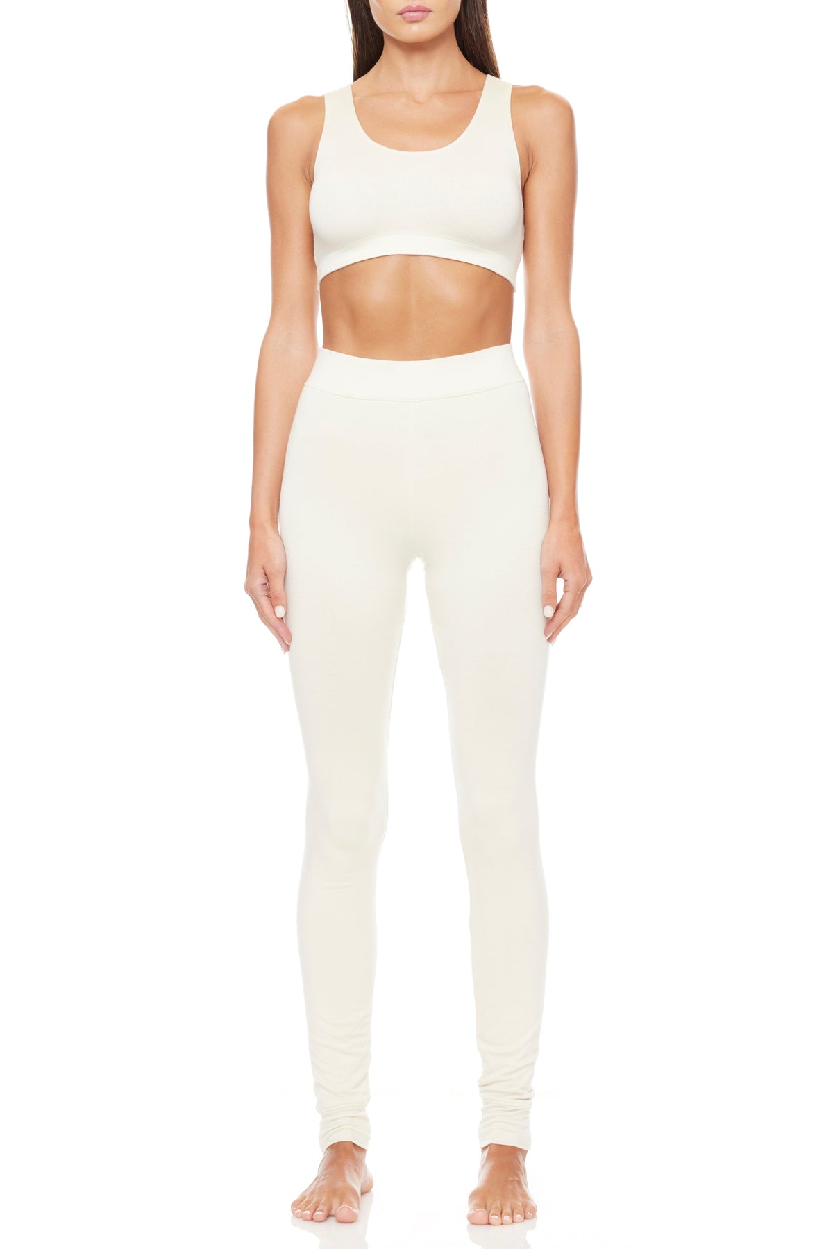 Soft Jersey High Rise Legging Cream BOTTOMS ÉTERNE 