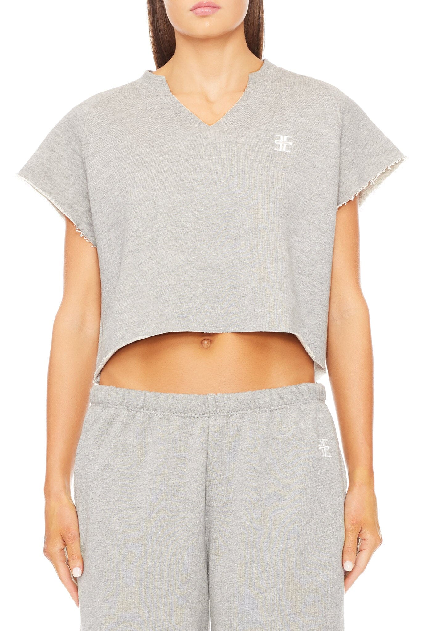 TERRY RAGLAN CUTOFF TOP HEATHER GREY TOPS ÉTERNE 