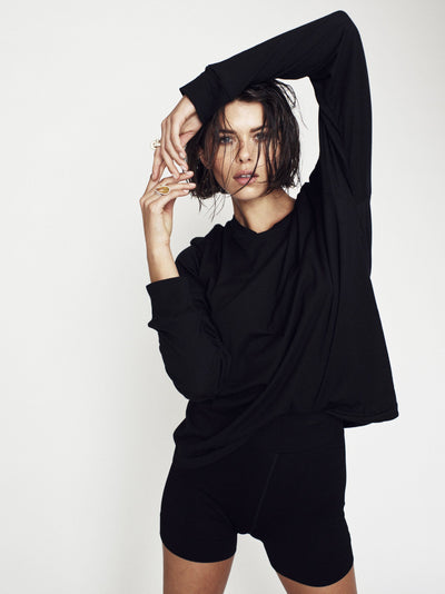 LONG SLEEVE BOYFRIEND TEE BLACK - ÉTERNE