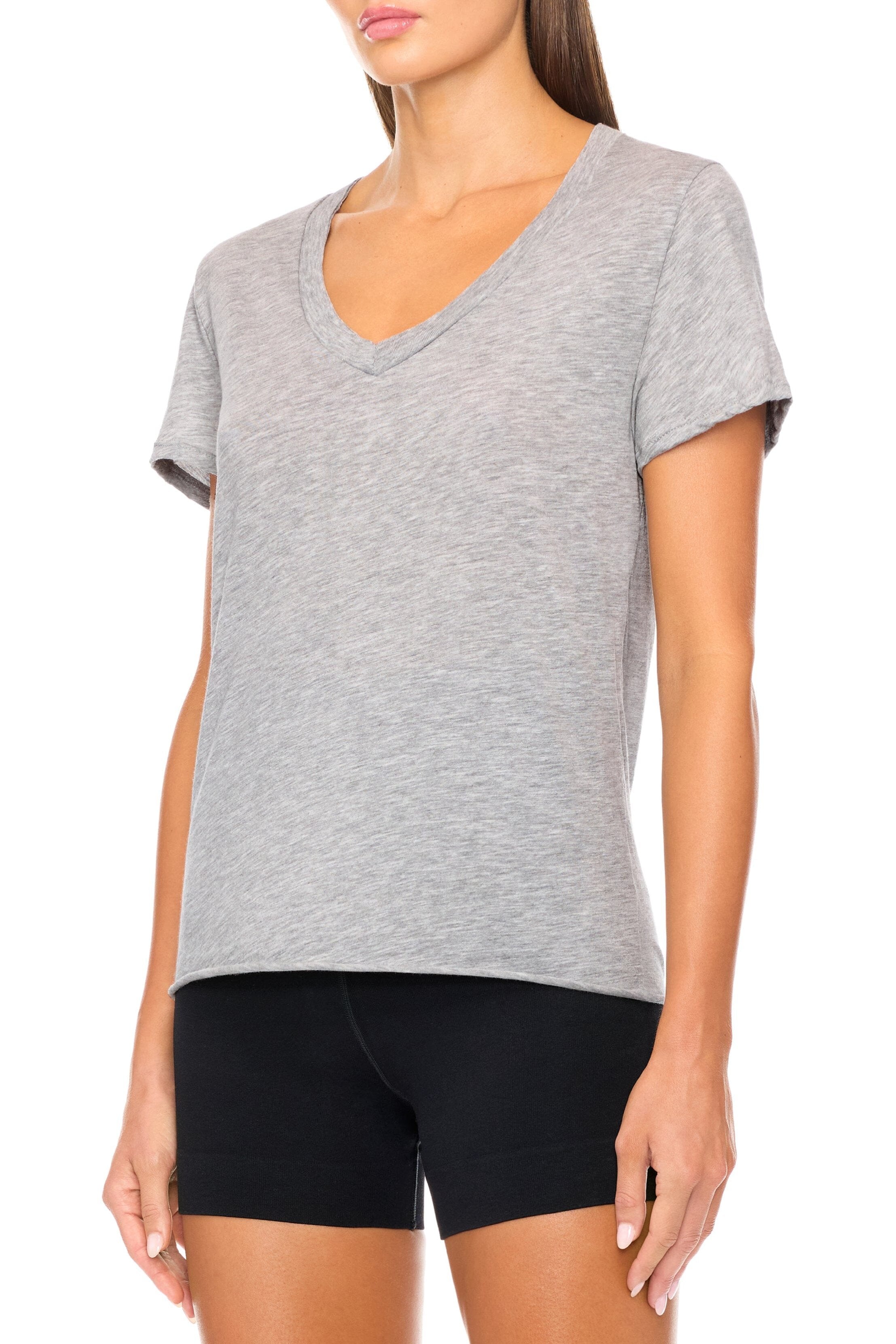 V-Neck T-Shirt Heather Grey Tops ÉTERNE 