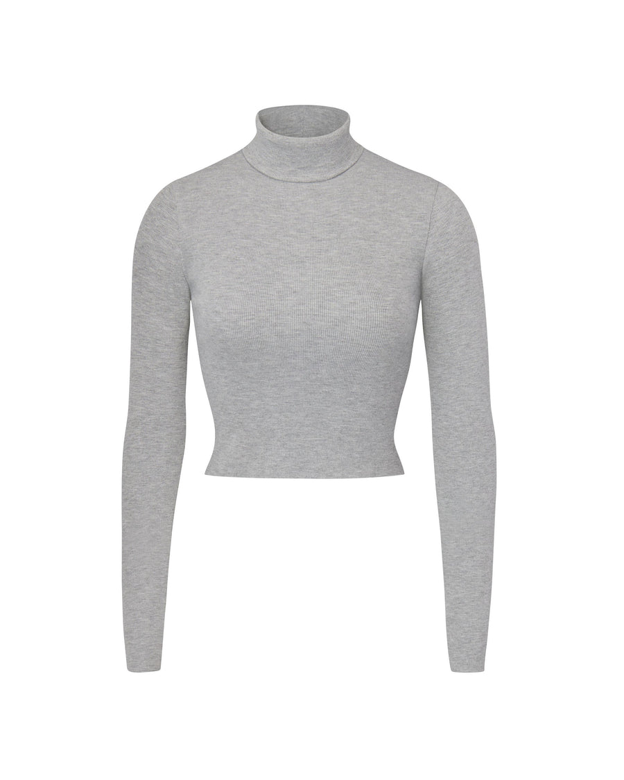 Cropped Fitted Turtleneck Top Heather Grey TOPS ÉTERNE 