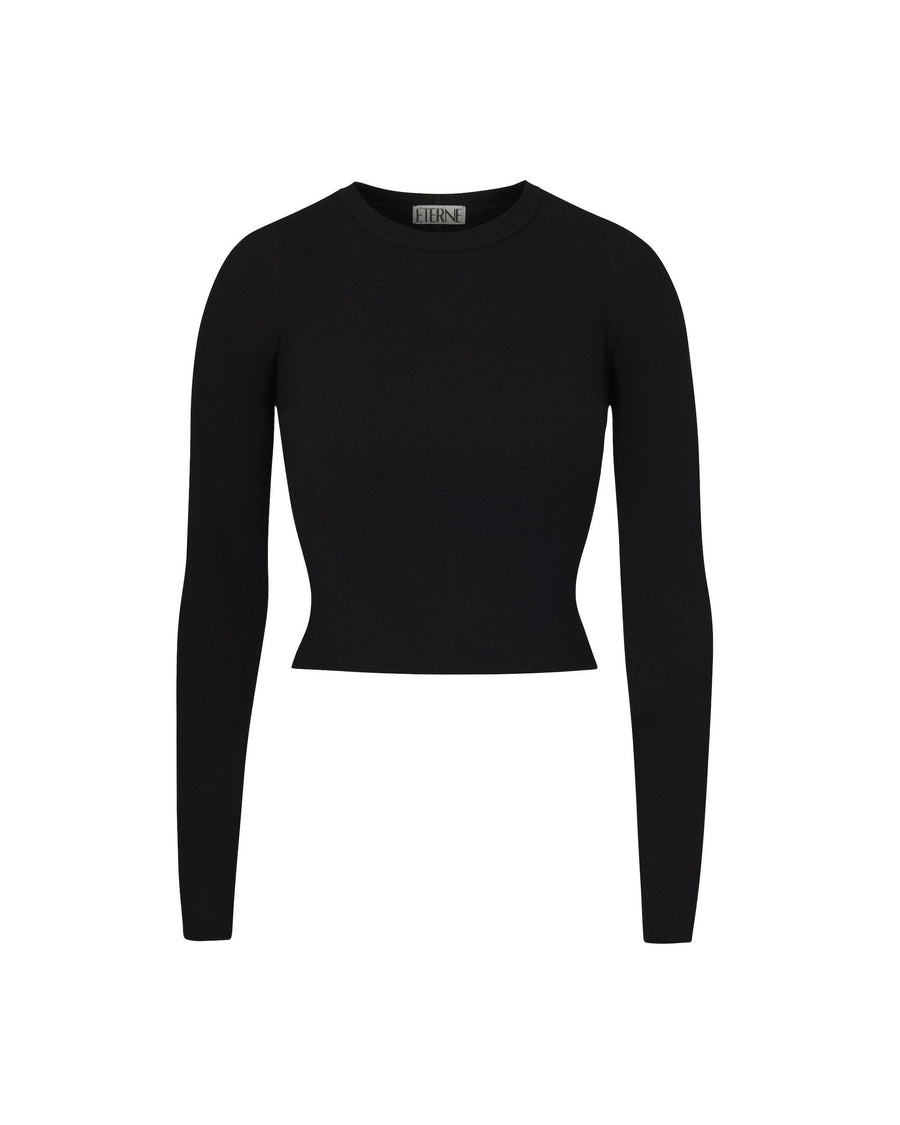 Cropped Long Sleeve Fitted Top Black TOPS ÉTERNE 