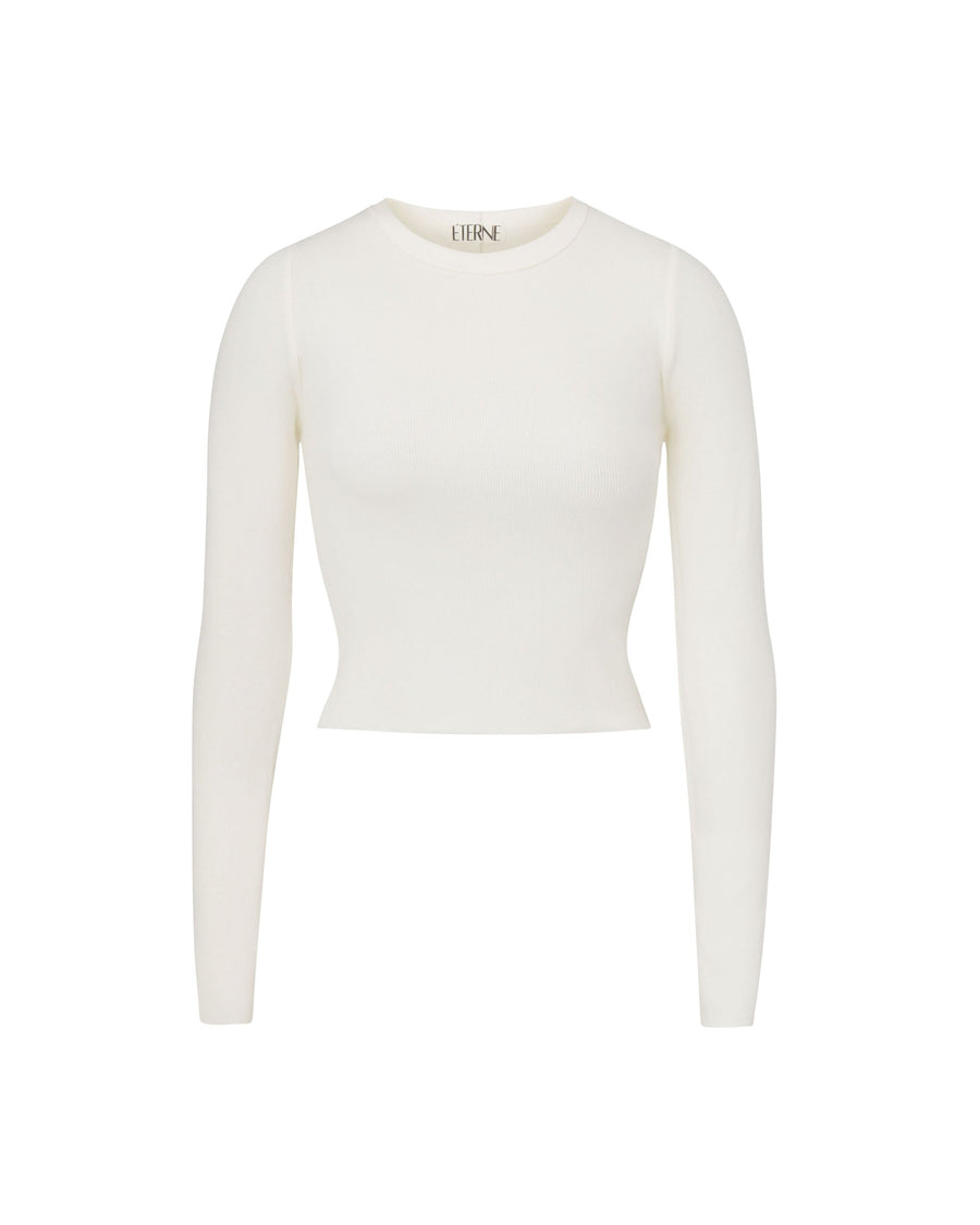 Cropped Long Sleeve Fitted Top Cream TOPS ÉTERNE 