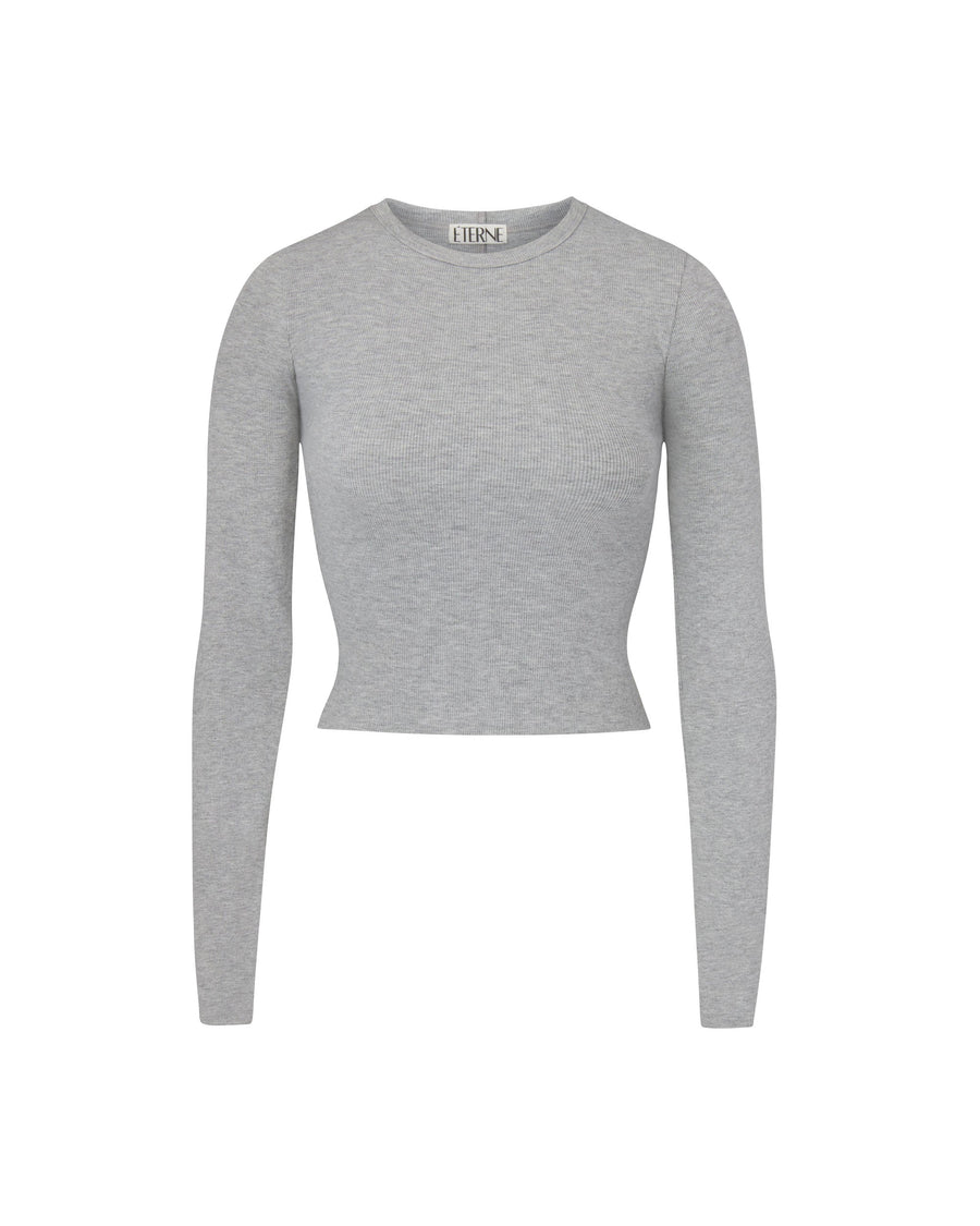 Cropped Long Sleeve Fitted Top Heather Grey TOPS ÉTERNE 