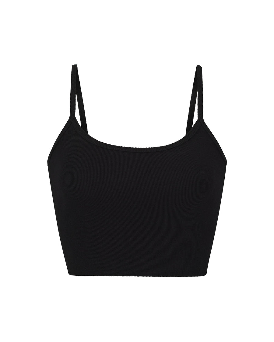 Cropped Thin Strap Fitted Tank Black TANKS ÉTERNE 