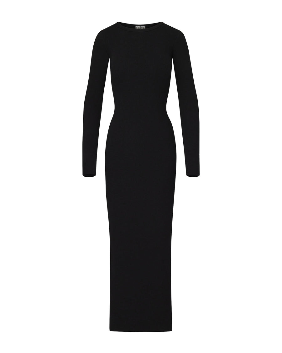 Long Sleeve Crewneck Dress Maxi Black DRESSES ÉTERNE 
