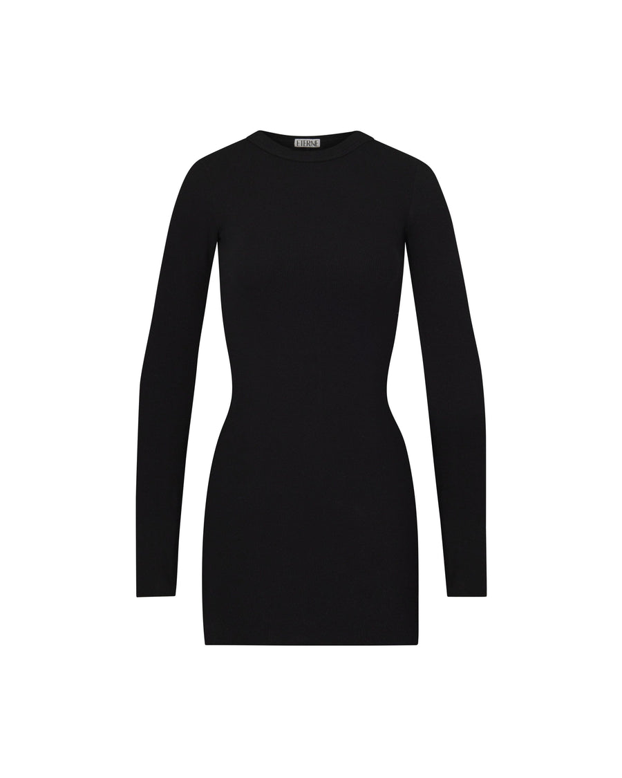 Long Sleeve Crewneck Dress Mini Black DRESSES ÉTERNE 