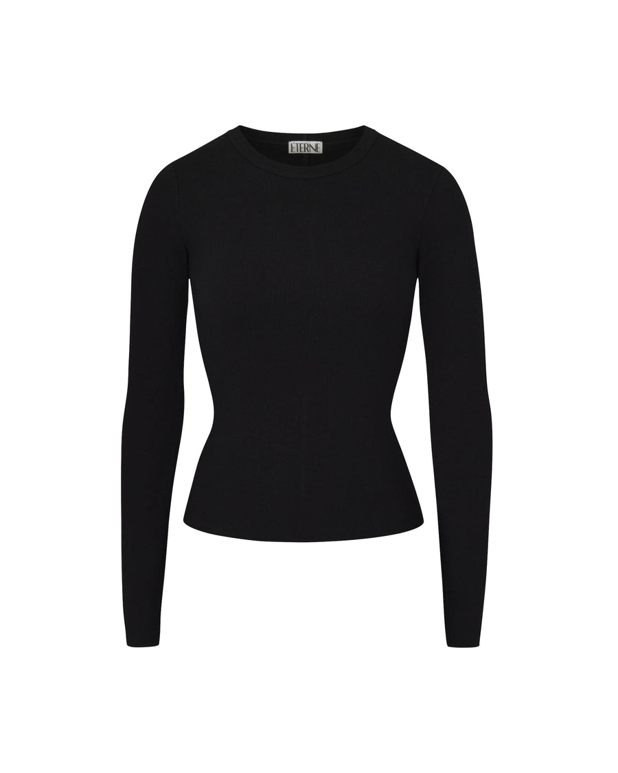Long Sleeve Fitted Top Black TOPS ÉTERNE 