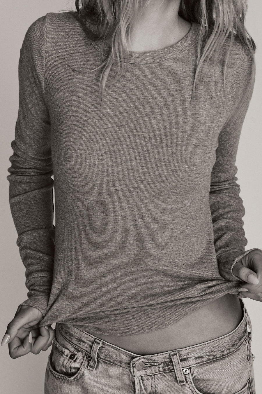 Long Sleeve Fitted Top Heather Grey TOPS ÉTERNE 