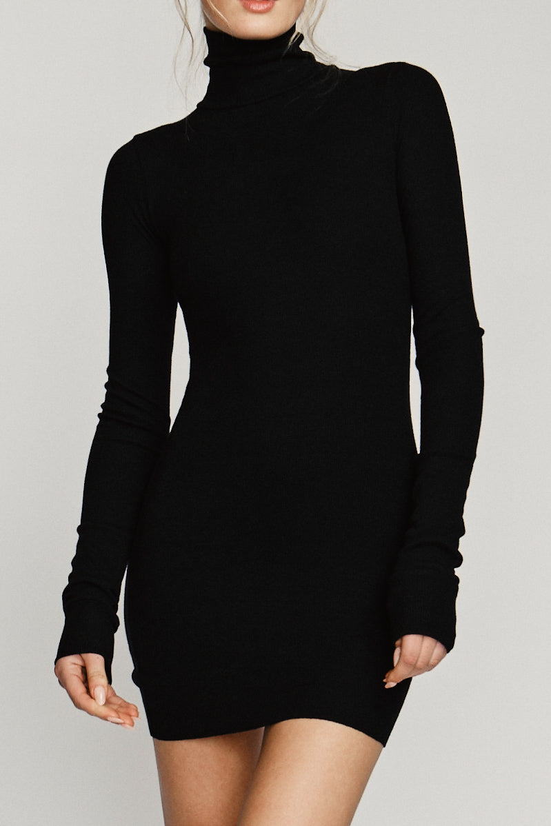 Long Sleeve Turtleneck Dress Mini Black DRESSES ÉTERNE 