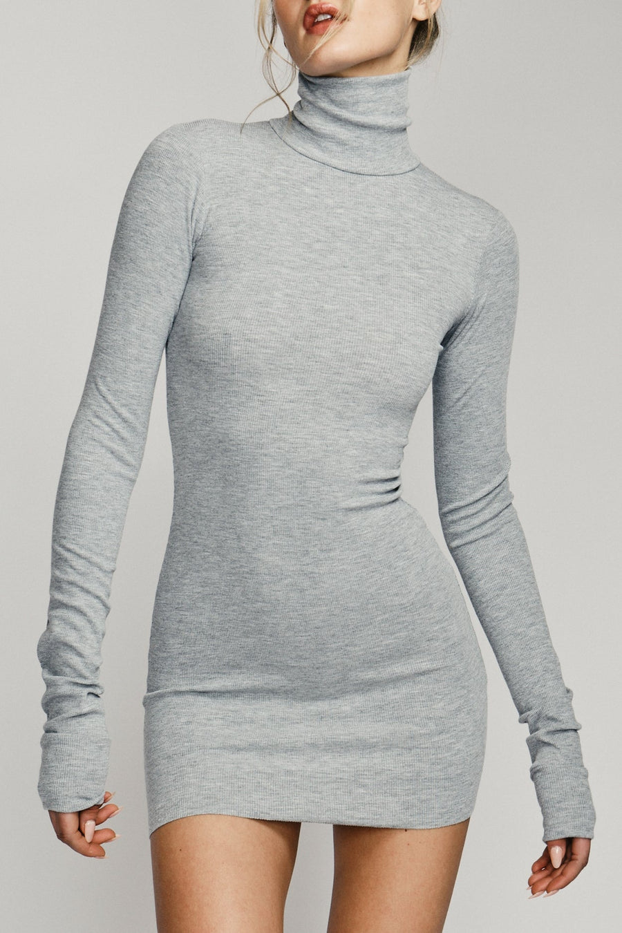 Long Sleeve Turtleneck Dress Mini Heather Grey DRESSES ÉTERNE 